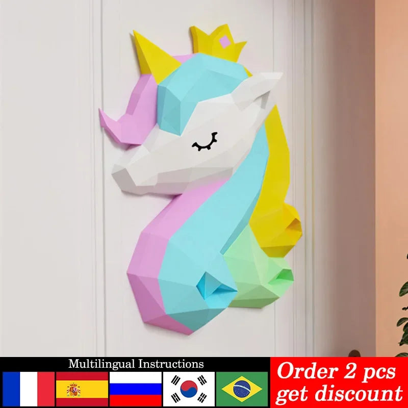 DIY 3D Paper NEW Rainbow Unicorn Horse Animal Room ation,Hanging craft,Handmade Adult Craft RTY314 – Geometric Papercraft ...