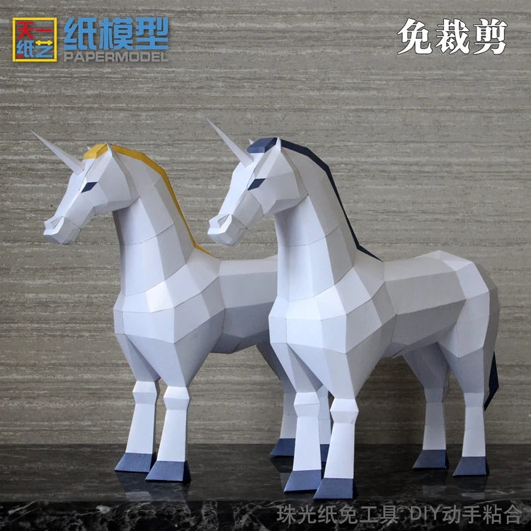 DIY 3D Paper Of Unicorn Horse Without Cutting Creative ation Puzzle Hand Gift Art – Geometric Papercraft Kit – DIY papercr...