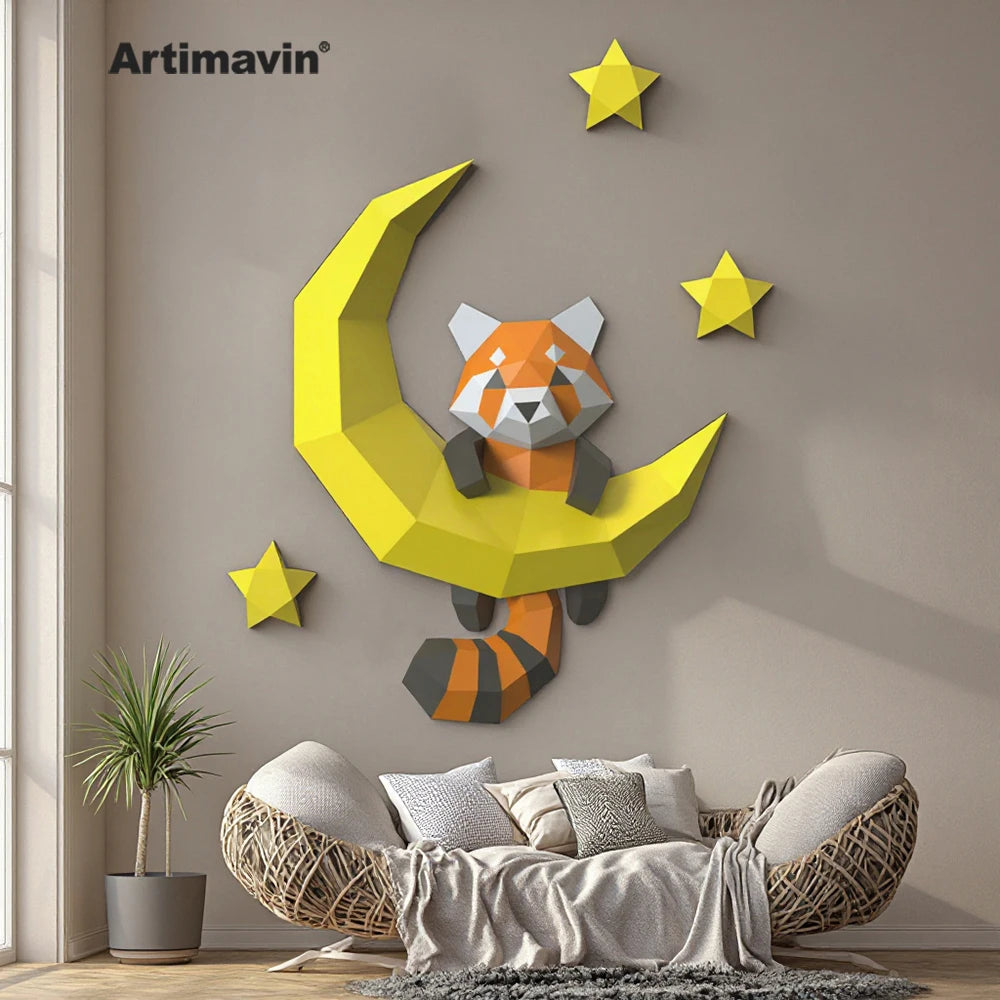 DIY 3D Paper Red Panda Moon Creative Animal Three-Dimensional Handmade Origami Jewelry Art Tide Play De – Geometric Paperc...
