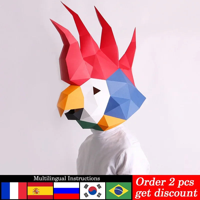 DIY 3D Paper Parrot Cockatoo Bird Animal , craft Art Origami Costume Party Cosplay,Handmade Craft RTY084 – Papercraft Mask...