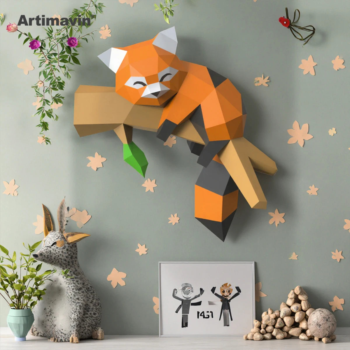 DIY 3D Paper Red Panda Creative Handmade Origami Art Trendy Hanging – Geometric Papercraft Kit – DIY papercraft kit, front...