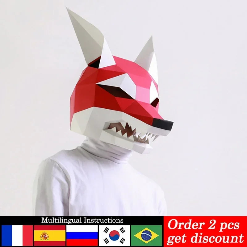 DIY 3D Paper Red Arctic Wolf Animal Adult , craft Art Origami Costume Party Cosplay,Handmade Craft RTY068 – Papercraft Mas...