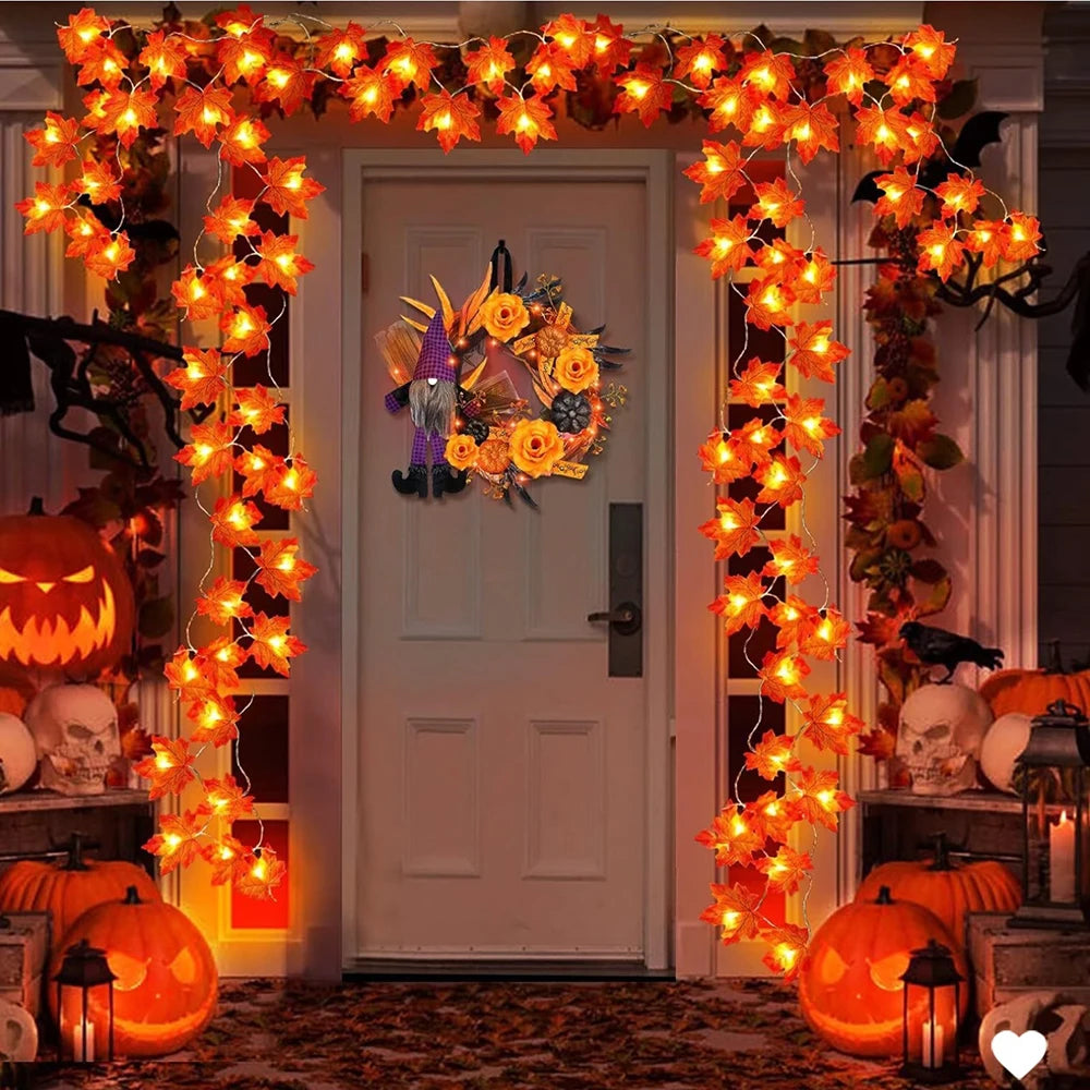 Modern Paper 2/3/6M Halloween LED Lights String,Artificial Maple Leaf Garland,Halloween Christmas Thanksgiving Day ations ...