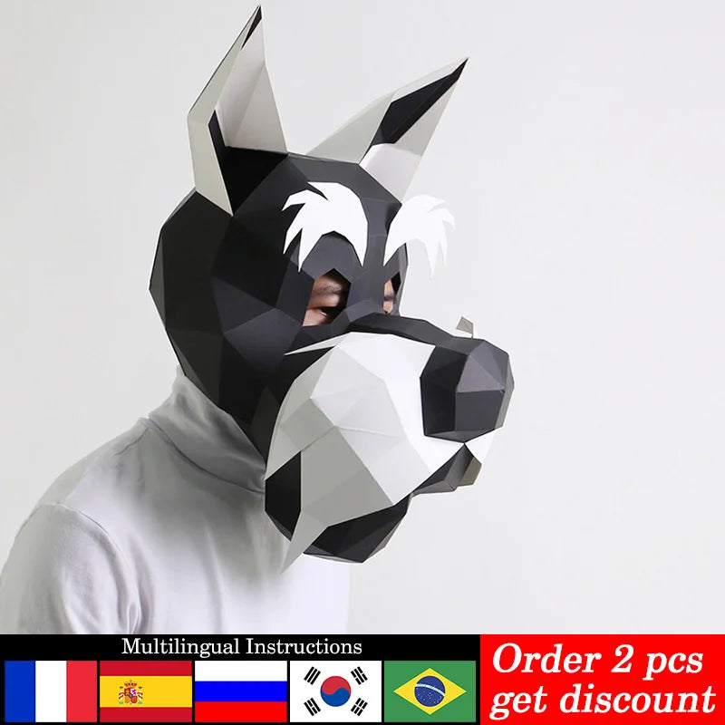 DIY 3D Paper Schnauzer Dog Animal Adult , craft Art Costume Party Cosplay,Handmade Craft RTY088 – Papercraft Mask – DIY 3D...