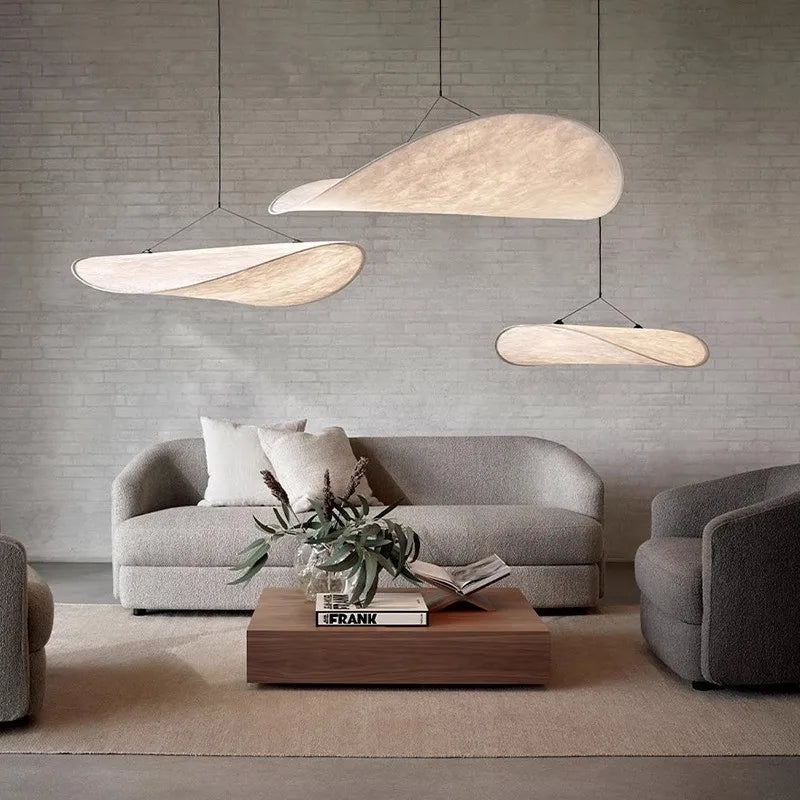 DIY 3D Paper Japanese Wabi-sabi Style Handmade Zen Leaf Chandelier HDPE Italian Designer Cloud Retro Art Living Room LED L...