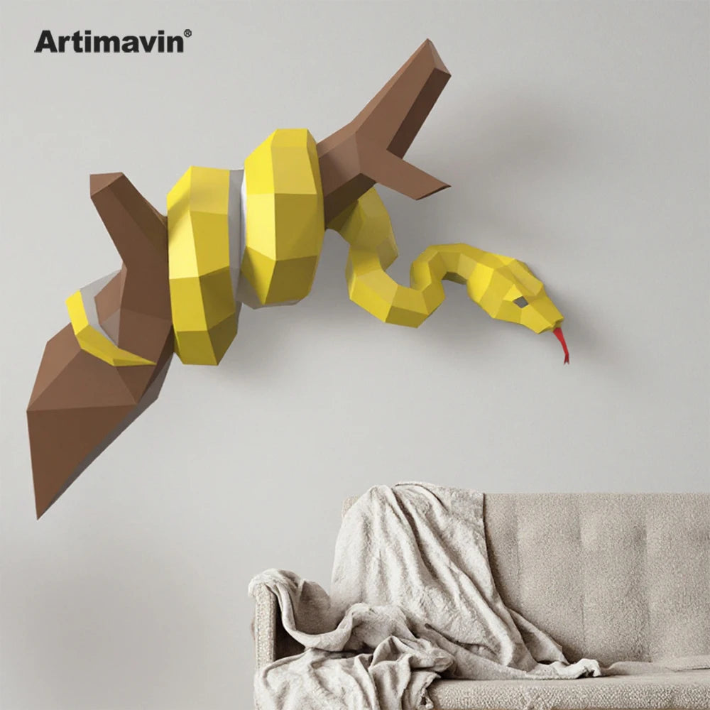DIY 3D Paper Snake on the Branch Indoor ation Stereoscopic craft Handmade Hobbyist s – Geometric Papercraft Kit – DIY pape...