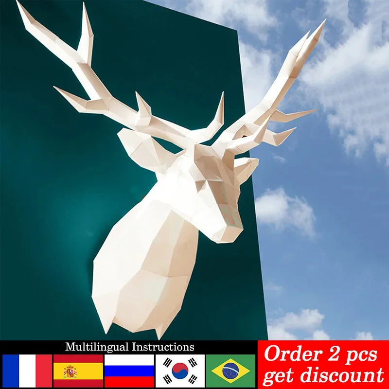 DIY 3D Paper Multi Color Deer Animal ation ,Low Poly craft,Handmade Adult Craft RTY221 – Geometric Papercraft Kit – DIY pa...