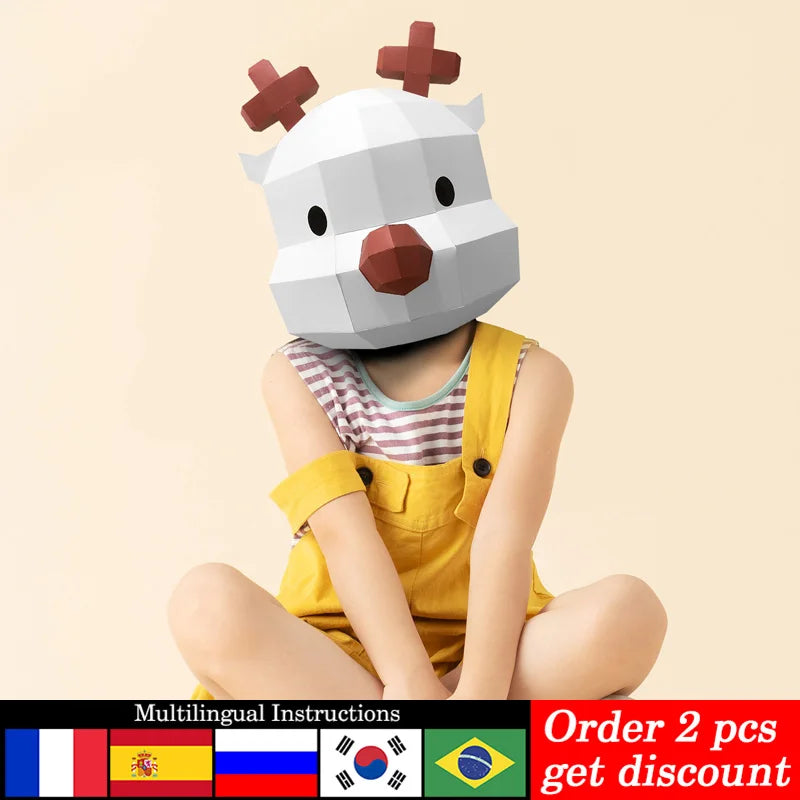 DIY 3D Paper Reindeer Deer Animal Christmas ,Small Size, craft,Party Cosplay,Handmade Craft RTY143 – Papercraft Mask – DIY...