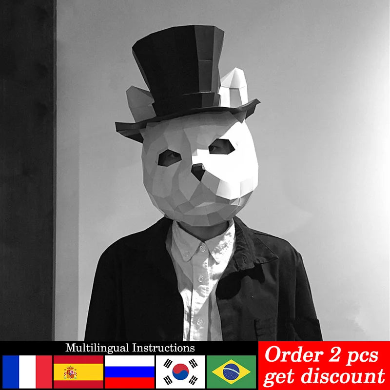 DIY 3D Paper Cat In A Hat Gentleman Animal , craft Art Costume Party Cosplay, Origami Craft RTY028 – Papercraft Mask – DIY...