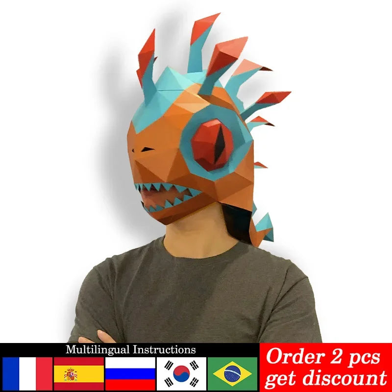 DIY 3D Paper Murloc Fish ,Small Size, craft Art Costume Party Cosplay,Handmade Origami Craft RTY153 – Papercraft Mask – DI...