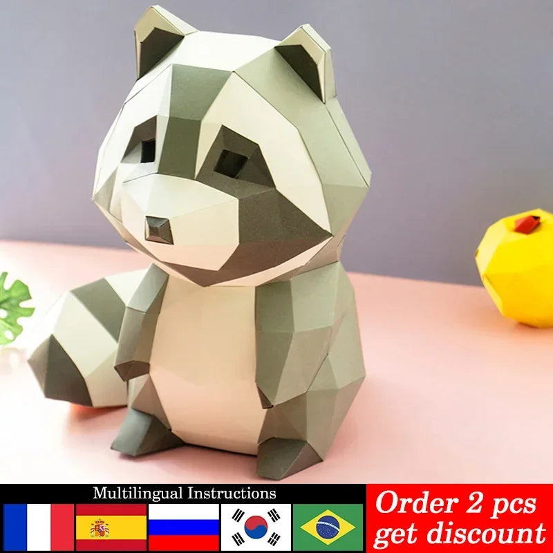 DIY 3D Paper Raccoon Animal ation ,Low Poly craft Art,Handmade Origami Teens Adult Craft RTY206 – UrbanFolds Papercraft Ki...
