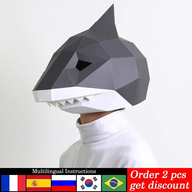 DIY 3D Paper Shark Animal Adult , craft Art Costume Party Cosplay,Handmade Origami Craft RTY064 – Papercraft Mask – DIY 3D...