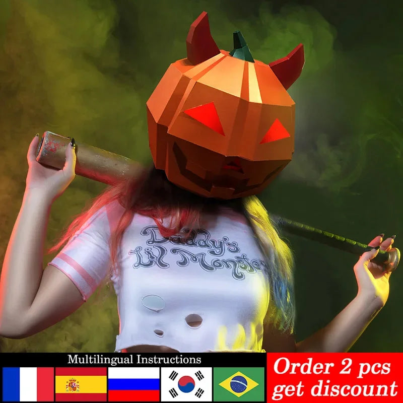 DIY 3D Paper Lighted Pumpkin Man Halloween ,Small Size, craft Art,Party Cosplay,Handmade Craft RTY181 – Papercraft Mask – ...
