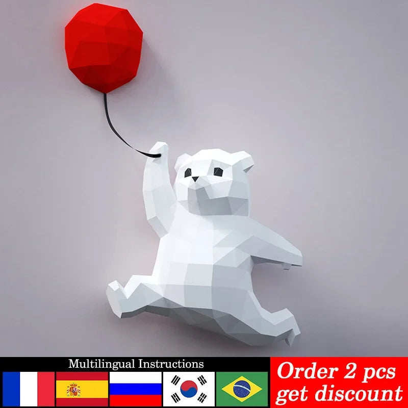 DIY 3D Paper Polar Bear Balloon Animal Room , ation craft,Handmade Adult Origami Craft RTY317 – Geometric Papercraft Kit –...