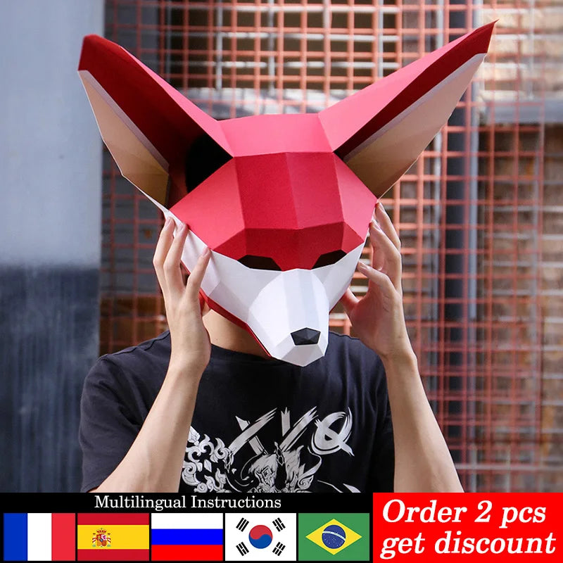DIY 3D Paper Fennec Fox Adult , craft Art Costume Party Cosplay,Handmade Origami Craft RTY099 – Papercraft Mask – DIY 3D p...