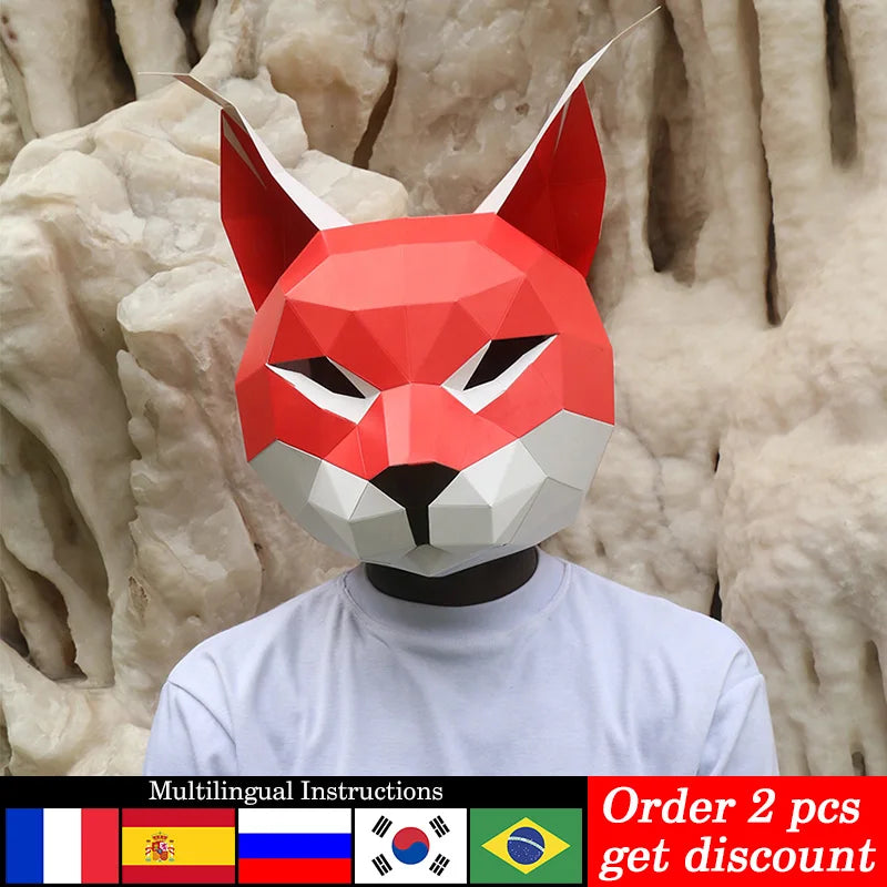 DIY 3D Paper Eurasian Lynx Cat Adult , craft Art Origami Costume Party Cosplay,Handmade Craft RTY108 – Papercraft Mask – D...