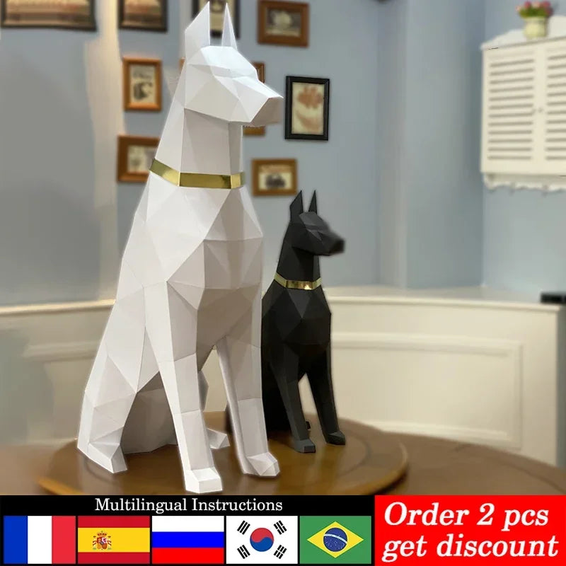 DIY 3D Paper 100cm Large Size Doberman Dog Animal ,Low Poly Room Origami, craft Art,Handmade Craft RTY350 – UrbanFolds Pap...