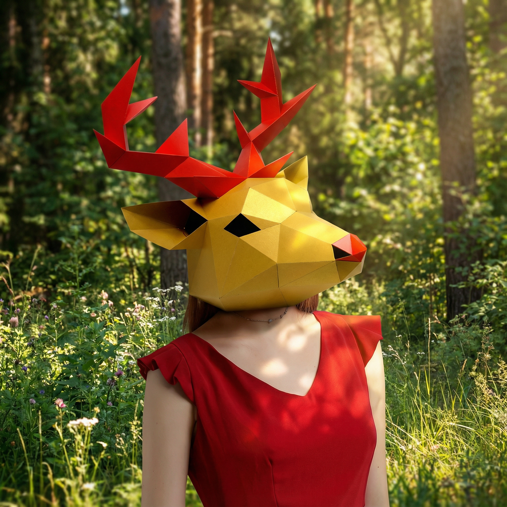 woman_deer_mask_enhanced_natural_forest_habitat