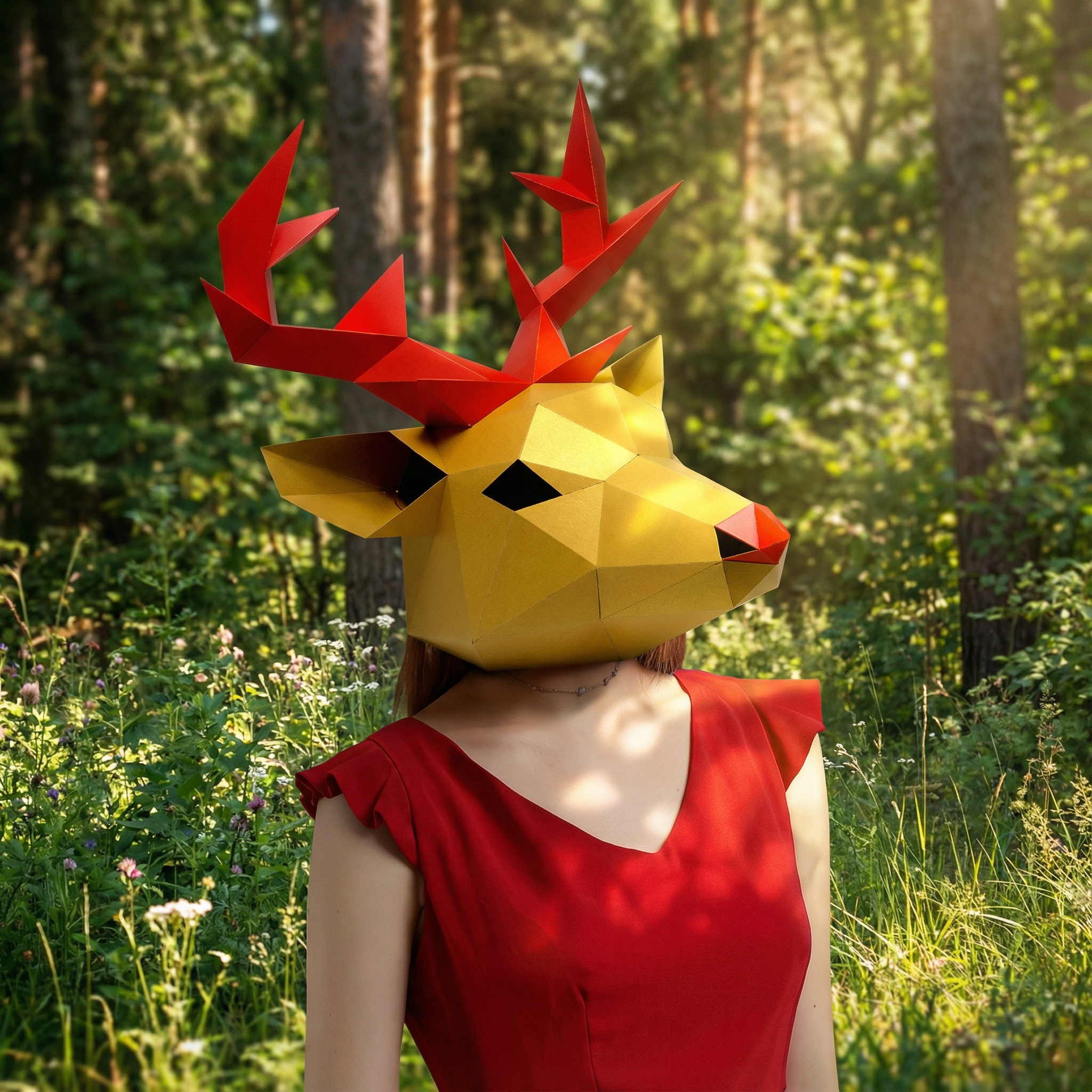 woman_deer_mask_enhanced_natural_forest_habitat